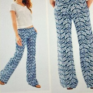 Lilly Pulitzer Mermaid Tail 100% Linen Pants Bal Harbor Size XS Blue White